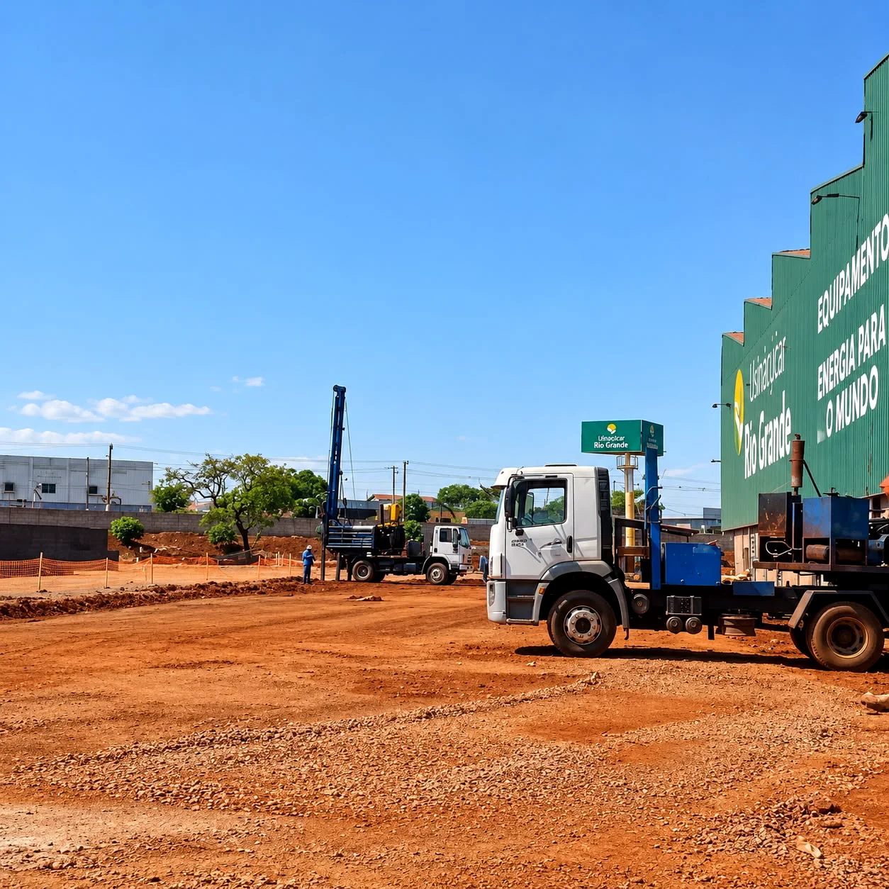 Equipamento de obra em área industrial